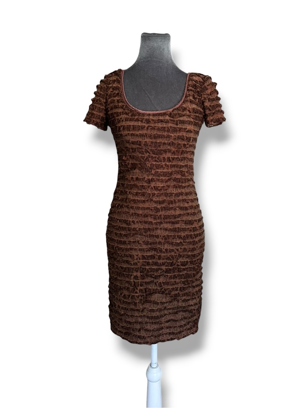 2000s Betsey Johnson Striped Leopard Print Ruffle Bodycon Mini Dress M